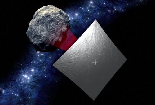 Simulation of the NEA Scout cubesat that will use a solar sail to reach and study a small near-Earth asteroid