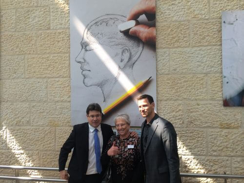 Minister of Science Ofir Akunis and Prof. Marta Weinstock-Rozin next to the display symbolizing the Axlon drug for the treatment of Shtion diseases at the exhibition of Israel's 60 Great Scientific Achievements that Influenced the World presented in Israel, 7/3/16. Photo: Avi Blizovsky