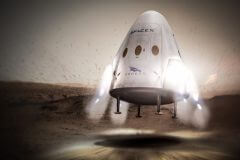 הדמייה שפרסמה ספייס איקס בה נראית חללית מדגם דרגון 2 נוחתת על מאדים. מקור: ספייס איקס.