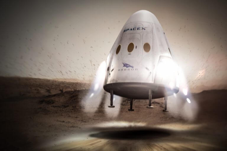 The simulation released by SpaceX shows a Dragon 2 spacecraft landing on Mars. Source: Spice X.