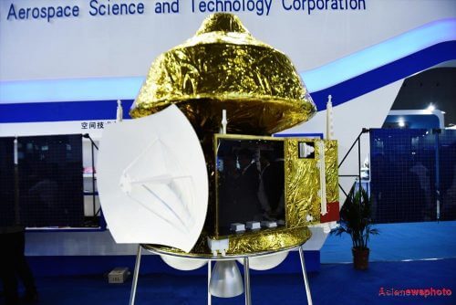 A model of the Chinese spacecraft to Mars as presented at the exhibition in 2015. Photo: (Credit: China Daily/Long Wei)