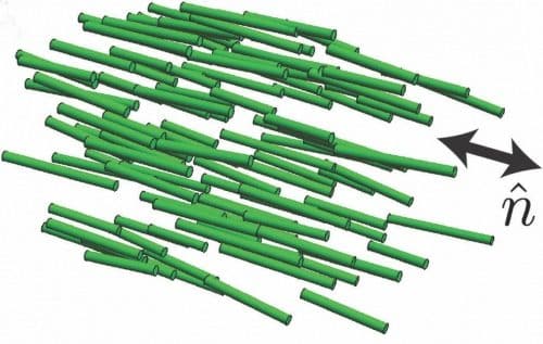 The molecules that make up a liquid crystal face the same direction when in the right position [Courtesy: UW-Madison Materials Research Science and Engineering Center]