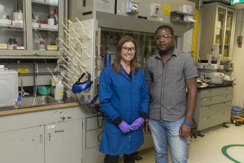 Jamie Garcia and Gavin Jones, from IBM Laboratories, discover the way to turn waste into non-toxic plastic. PR photo