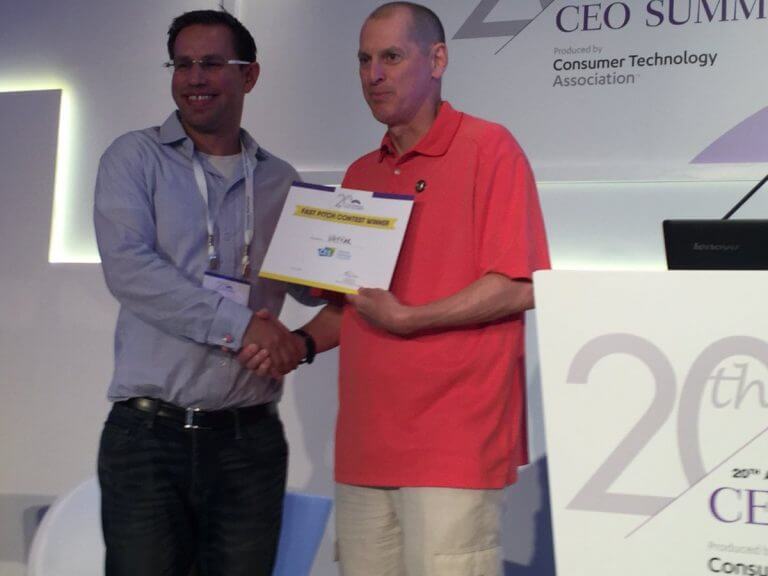Gary Shapiro - CTA President (right) presents the award to Ofer Familiar, business development manager at Vira. PR photo
