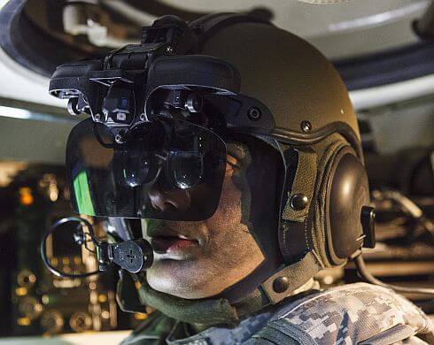 A helmet that allows tank fighters to see the surroundings. Elbit PR photo.