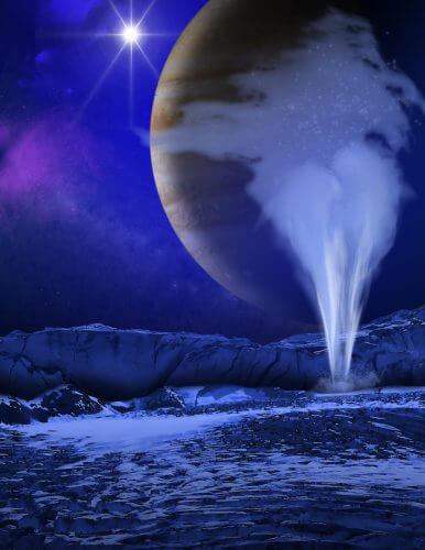 Geyser on the moon Europa. Image: NASA