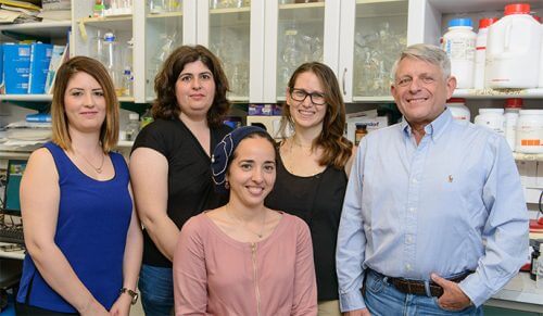 From the right: Prof. Ed Beyer, Yonit Ben David, Dr. Sarah Morais, Dr. Barkat Dessa and Malina Shemshum. From the right: Prof. Ed Beyer, Yonit Ben David, Dr. Sarah Morais, Dr. Barkat Dessa and Malina Shemshum. Photo: Weizmann Institute Spokesperson