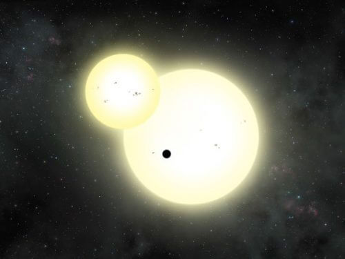 Double eclipse in the Kepler system 1647. Image: NASA