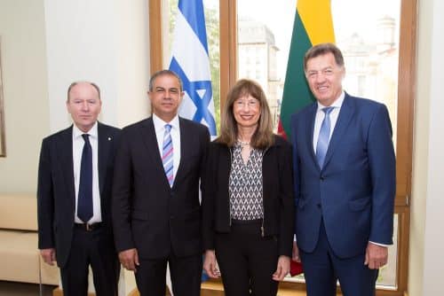 From right to left: Algirdas Botkevitz - Prime Minister of Lithuania, President of the Israel National Academy of Sciences - Professor Nili Cohen, Ambassador Amir Maimon and Prof. Valdamaras Razumas - President of the Lithuanian Academy of Sciences. PR photo