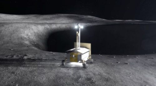 تبحث مركبة روبوتية على سطح القمر عن الجليد في الحفرة. الصورة: ناسا