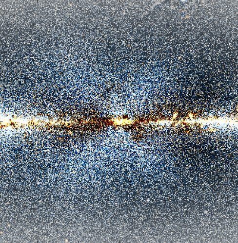 מבנה בצורת איקס עשוי כוכבים במרכז שביל החלב. צילום, Credit: NASA/JPL-Caltech; D. Lang/Dunlap Institute