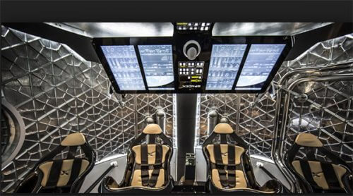 داخل المركبة الفضائية المأهولة DRAGON التابعة لشركة SpaceX التابعة لشركة Elon Musk. صورة العلاقات العامة