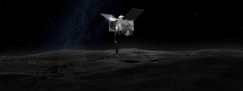 Imaging of the Osiris-Rex probe collecting a sample from the Bennu asteroid. Source: NASA's Goddard Space Flight Center Conceptual Image Lab