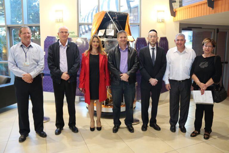 Members of the Knesset's Science Committee tour the Mabat-Hellal plant where the Amos 6 satellite is created, January 2016. PR photo