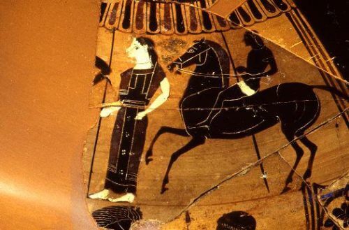 شخصيات نسائية تتنافس في الألعاب الأولمبية في اليونان القديمة على جرة قديمة. الصورة: متحف بنسلفانيا للآثار والأنثروبولوجيا