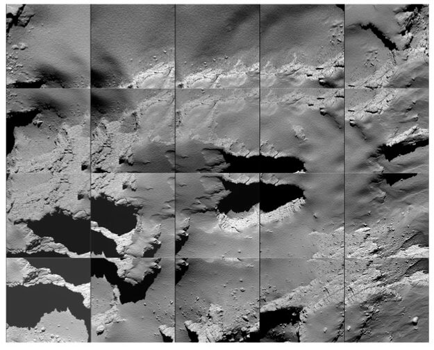 The site of Rosetta's crash landing on the comet as photographed on the spacecraft's path to it. The craters from which bubbles bubbles material that later evaporates and joins the comet's halo, allowing a glimpse of the internal composition of the comet's nucleus. Photo: European Space Agency