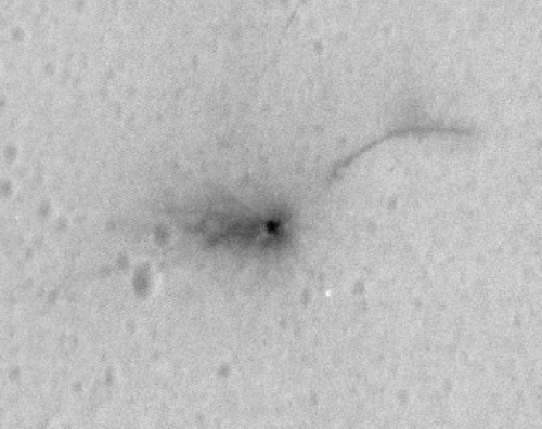 מכתש הפגיעה של סקיאפרלי על מאדים. מקור: NASA/JPL-Caltech/Univ. of Arizona.