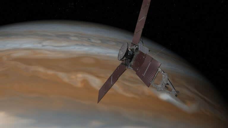 A simulation of Juno near Jupiter. Source: NASA.