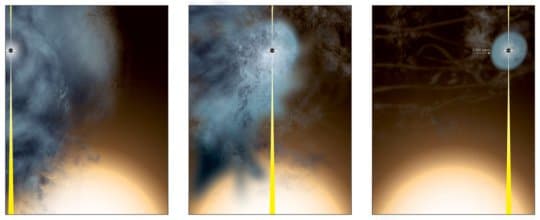 הדמיית אמן איך נוצר החור השחור המאוד מסיבי "הכמעט חשוף". קרדיט: ביל סקסטון, NRAO/AUI/NSF