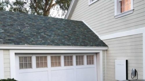 Tesla's solar tile roof as seen from the street