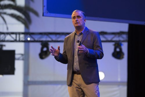 Intel CEO Brian Krazenitz announces the company's vision in the automotive field at the California Auto Show, November 2016. PR photo