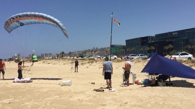An experiment measuring forces on the parachute was conducted at Carmel Beach. Photo: Technion spokespeople.