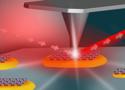Detection of chemical activity on the surface of nanometer-sized platinum particles, which are used as catalysts in the chemical industry, was made possible by focusing infrared light onto a nanometer-sized needle. These measurements showed for the first time how and where chemical activity occurs on the surface of the particles