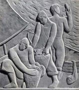 התבליט "דייגים" מאת אהרון פריבר, 1956. תצלום מאת י. צפריר. מקור: ויקימדיה.