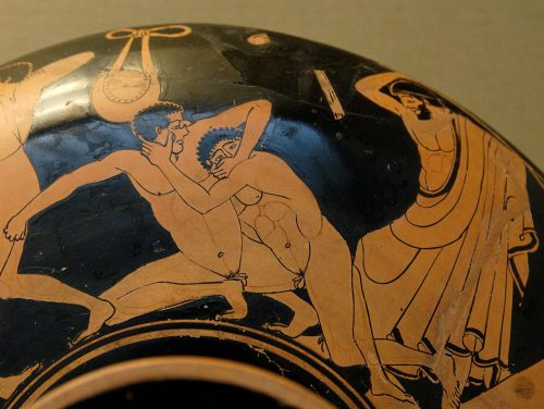 Urn painting of a pankration competition from around 480-490 BC.