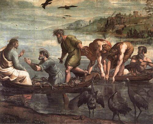 נס הדגים בכינרת בציור של רפאל משנת 1515. מקור: ויקימדיה.