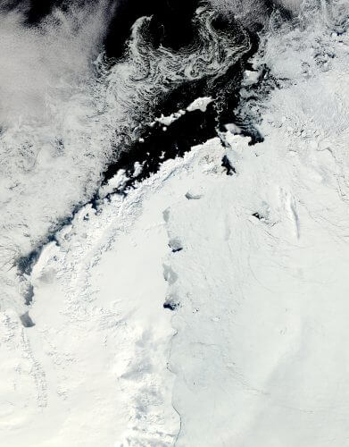 חצי האי שבו ממוקם מדף הקרח לארסן ג'. תצלום: נאס"א.