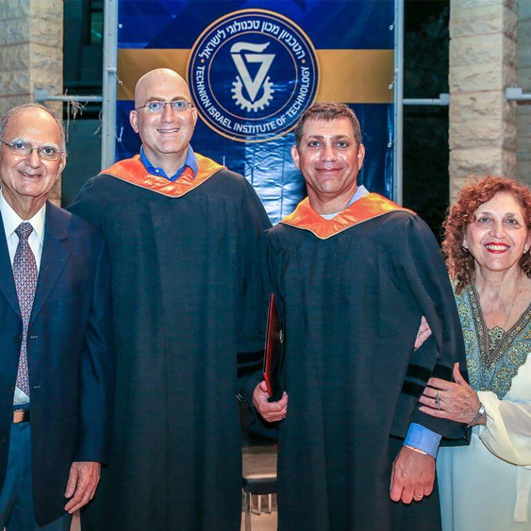 Ezra and Scarlet Mord and their sons Amir and Tomer at the double doctorate ceremony at the Technion. Photo: Technion