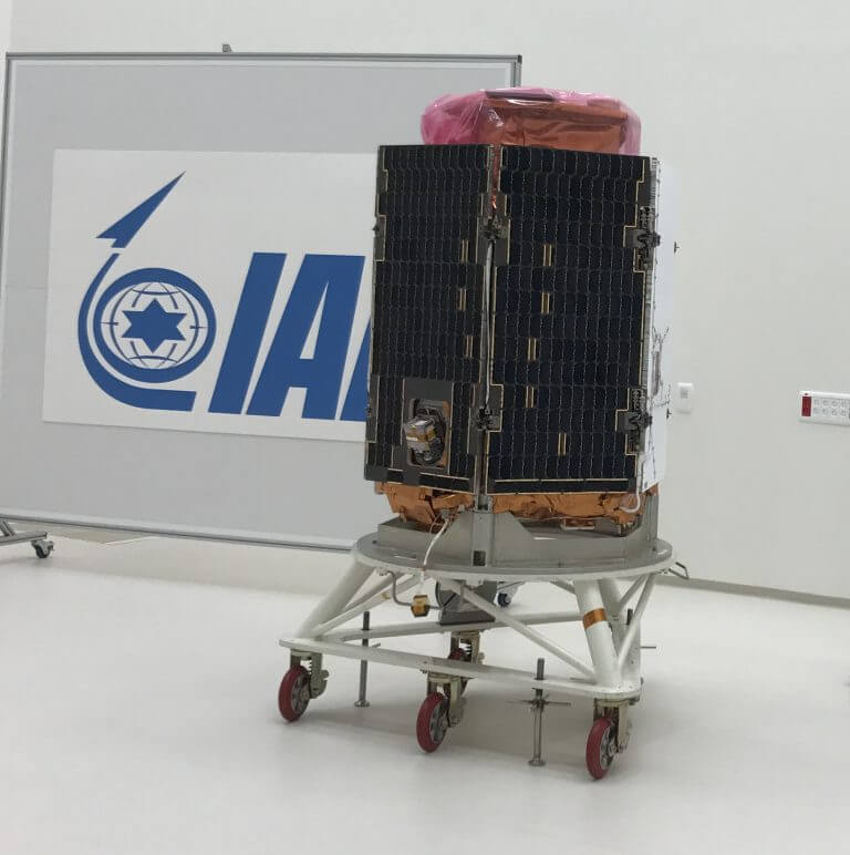 The Venus satellite in the clean room at the aerospace industry, on the eve of its transfer to the French Space Agency for launch, 26/5/2017. Photo: Avi Blizovsky
