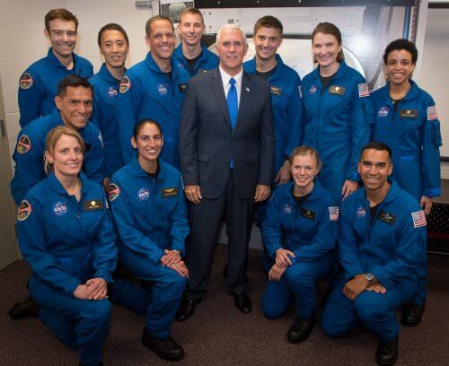 Vice President Mike Pence and the new team of astronauts. Source: NASA/Bill Ingalls.