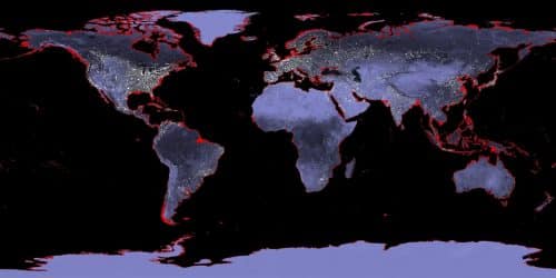 This is what the world will look like after a 6 meter rise in sea level. Photo: Image Editor, Flickr.