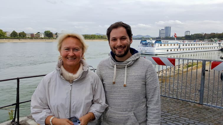 Aden Avishi and Prof. Olga Golovnichia near the Rhine river in the city of Bonn. Source: Courtesy of the Technion.