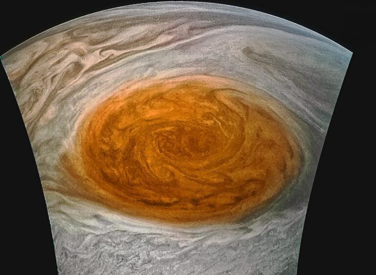 The Great Red Spot, in a processed image of Juno. Source: NASA / SwRI / MSSS / Jason Major.