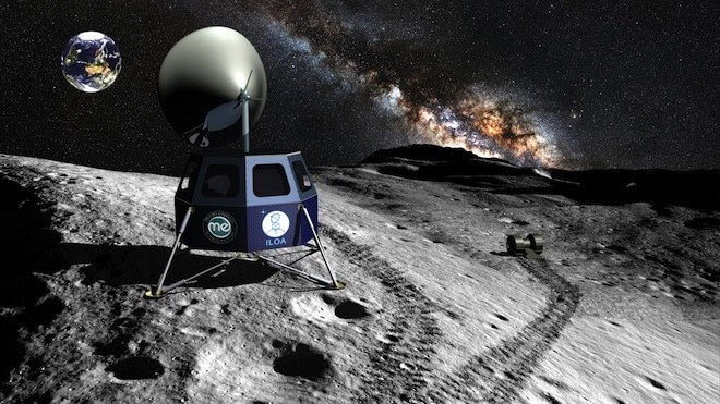 איור אמן של טלסקופ המוצב בקרקעית מכתש על הירח. MOON EXPRESS/ILOA