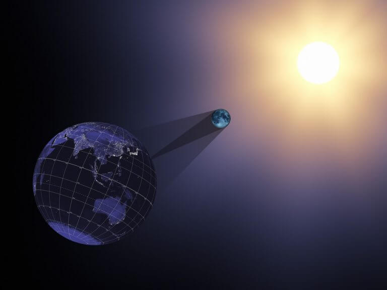 The simulation of the moon creates a solar eclipse over parts of the earth. Source: NASA's Scientific Visualization Studio.