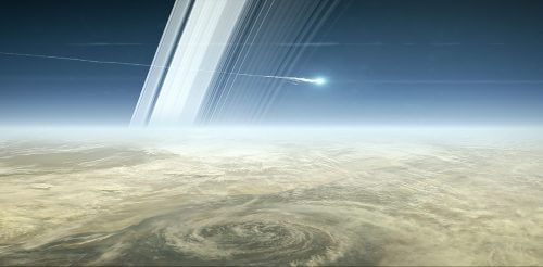 הדמיית רגע ההתרסקות של קאסיני באטמוספירה של שבתאי. מקור: NASA/JPL-Caltech.