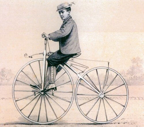 A velocipede type bicycle, manufactured in 1868. Source: Wikimedia.