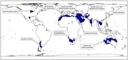 The habitats of the reptiles in need of protection in the world (in blue)