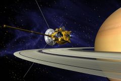החללית קאסיני בסביבת שבתאי וטבעותיו. איור: NASA/JPL.