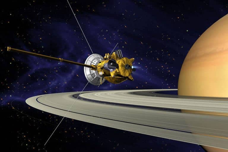The Cassini spacecraft in the vicinity of Saturn and its rings. Image: NASA/JPL.