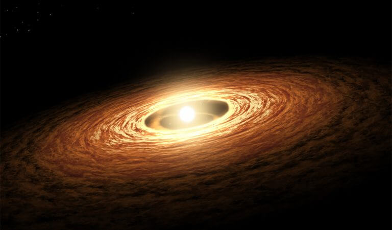 איור של דסקה פרוטופלנטרית סביב כוכב צעיר. הדמייה: NASA/JPL-Caltech/T. Pyle.