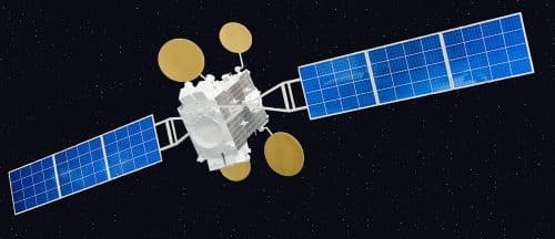 Simulation of the Amos 5 satellite. Source: Andrzej Olchawa, Wikimedia Commons.