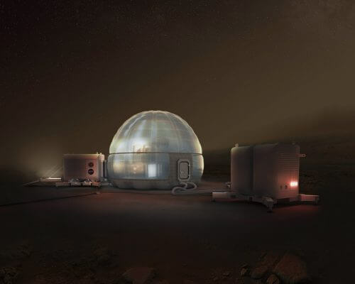 המחשת אמן של הקונספט המוצע Mars Ice Home למבנה מגורים מאויש על מאדים. מקור: נאס"א.
