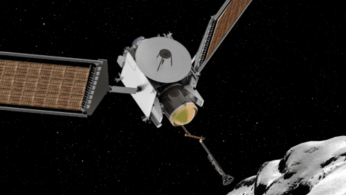 איור של החללית CAESAR אוספת דגימה מפני השטח של השביט 67P/צ'וריומוב-גרסימנקו. מקור: NASA.