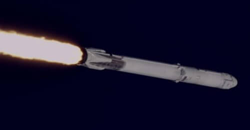 A close-up shot of the Falcon 9 launcher used during yesterday's launch. Screenshot from the NASA YouTube channel.