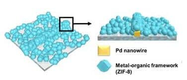 تتيح أسلاك البلاديوم النانوية المطلية بهيكل معدني عضوي اكتشافًا دقيقًا وسريعًا لجزيئات الهيدروجين المحاصرة بين المسام المتكونة في النظام [الصورة مقدمة من المعهد الكوري للعلوم والتكنولوجيا]